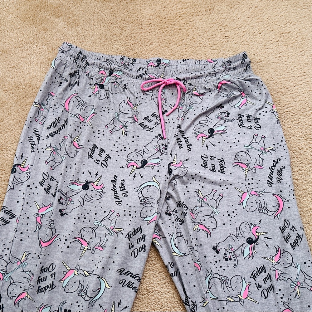 SALE $10 Gray and Pink Cartoon Unicorn Print Pajama Pants